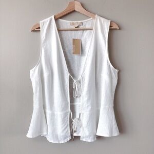 Michael Kors top large toe front shirt white linen blend blouse